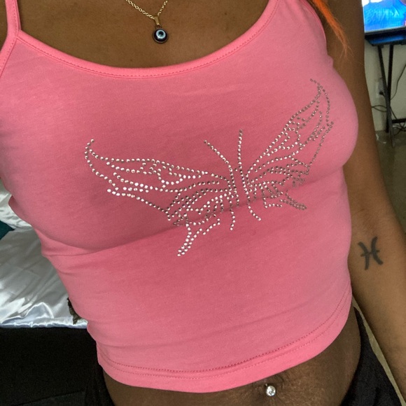BUTTERFLY RHINESTONE CROP TANK - Picture 1 of 2